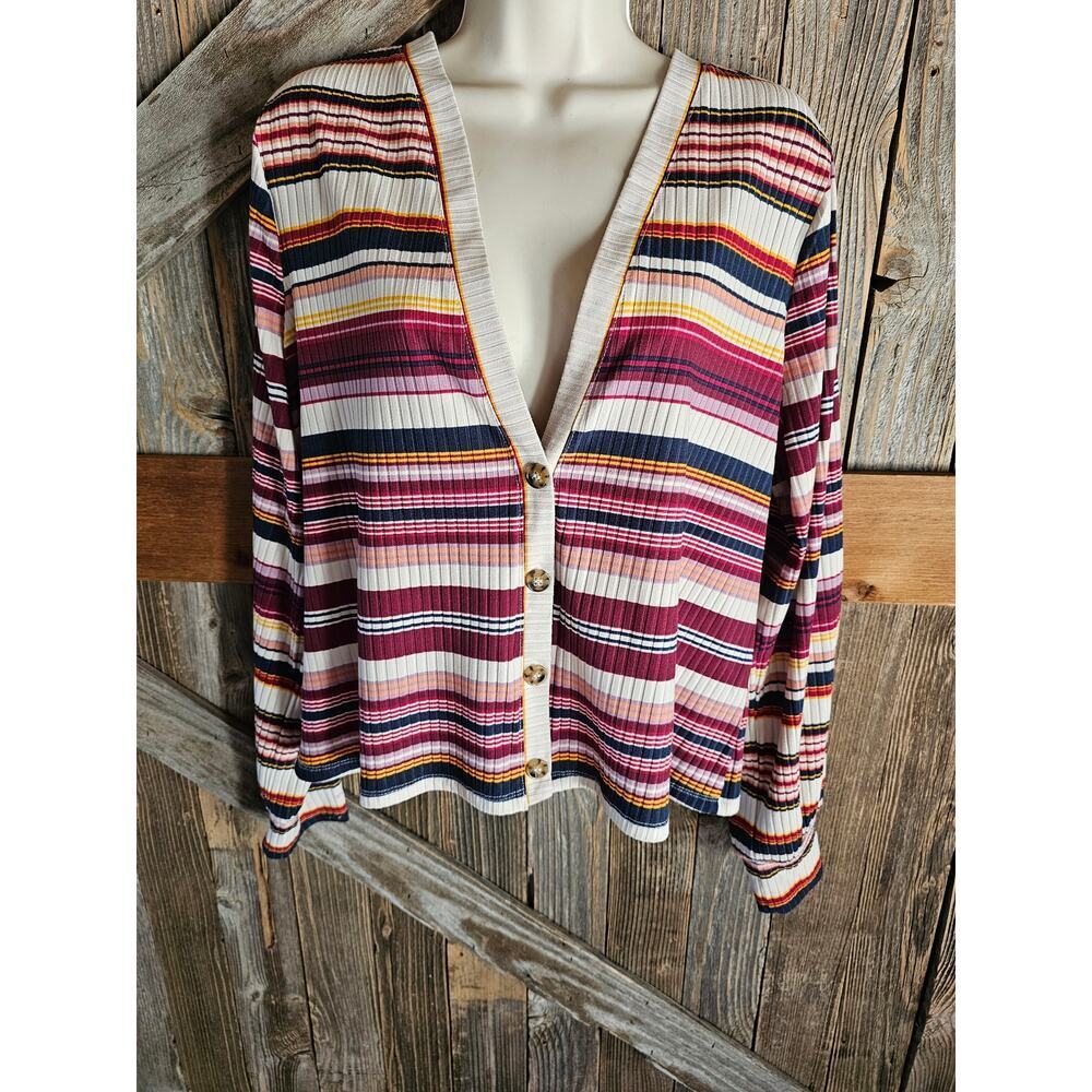 Lane bryant multi color textured knit stretch button tunic long sleeve 18 / 20 ^